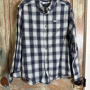 Men’s Columbia Rapid Rivers Cotton Button Down Large Blue Plaid